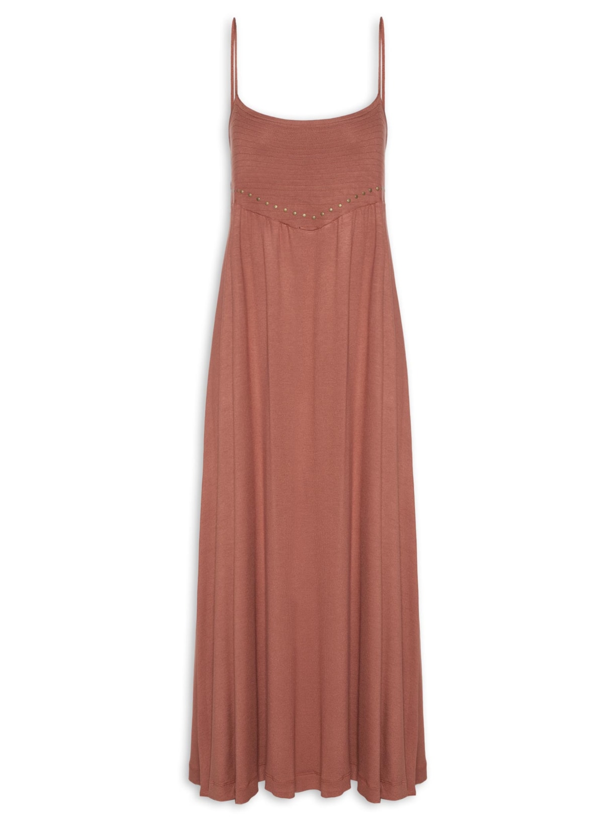 Vestido Midi Pesponto Tacha - Marrom