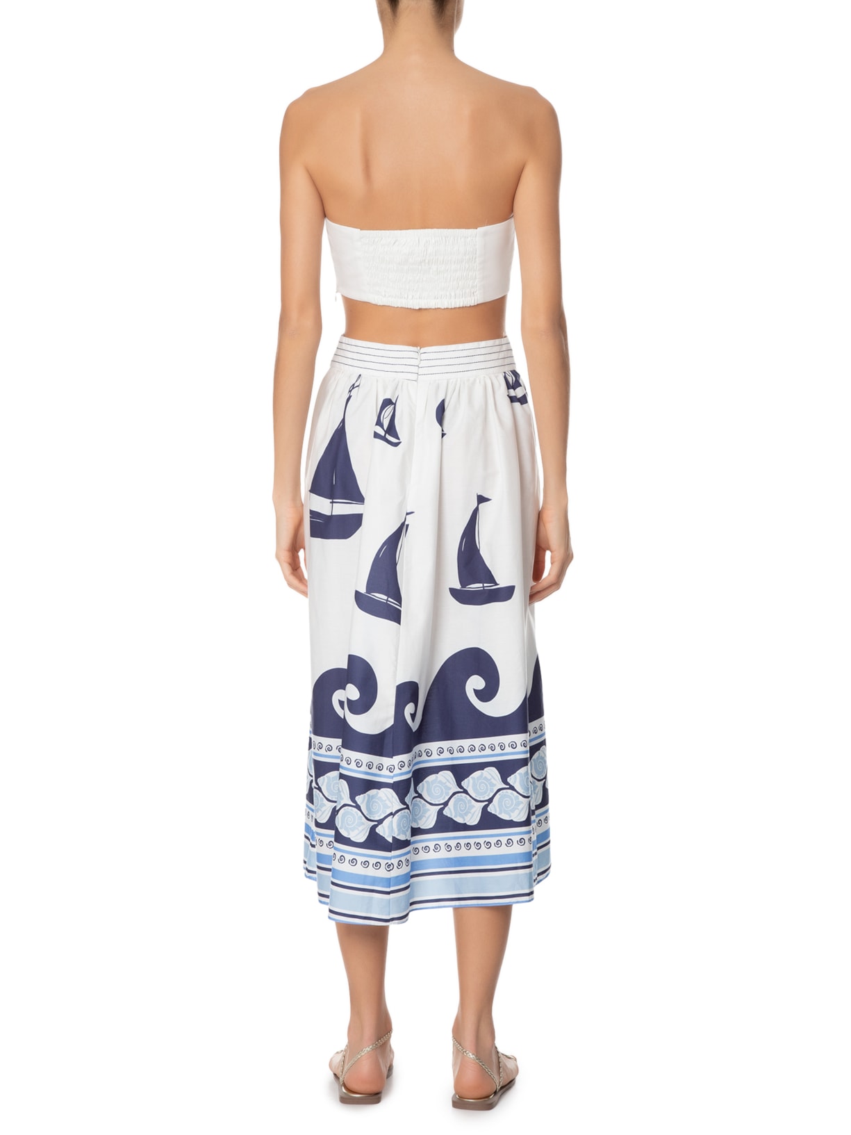 Vestido Midi Pespontos Estampa Maresia Branco Dress To