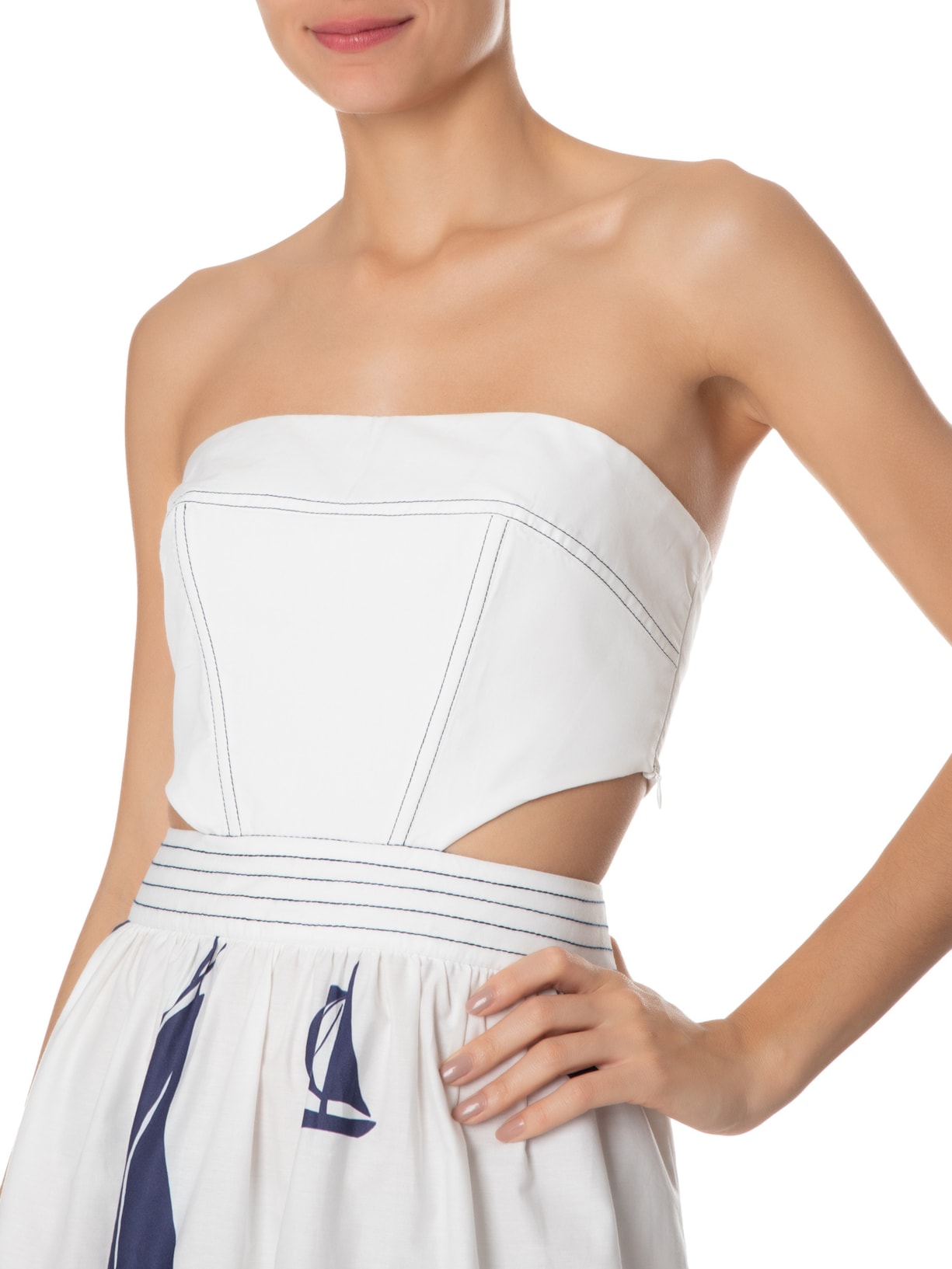 Vestido Midi Pespontos Estampa Maresia Branco Dress To