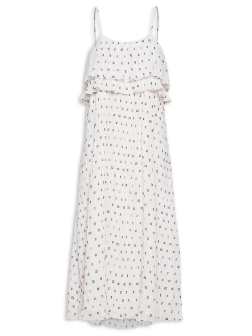 Vestido Midi Pleated Georgette Strap - Off White