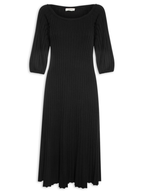 Vestido Midi Plissado - Preto