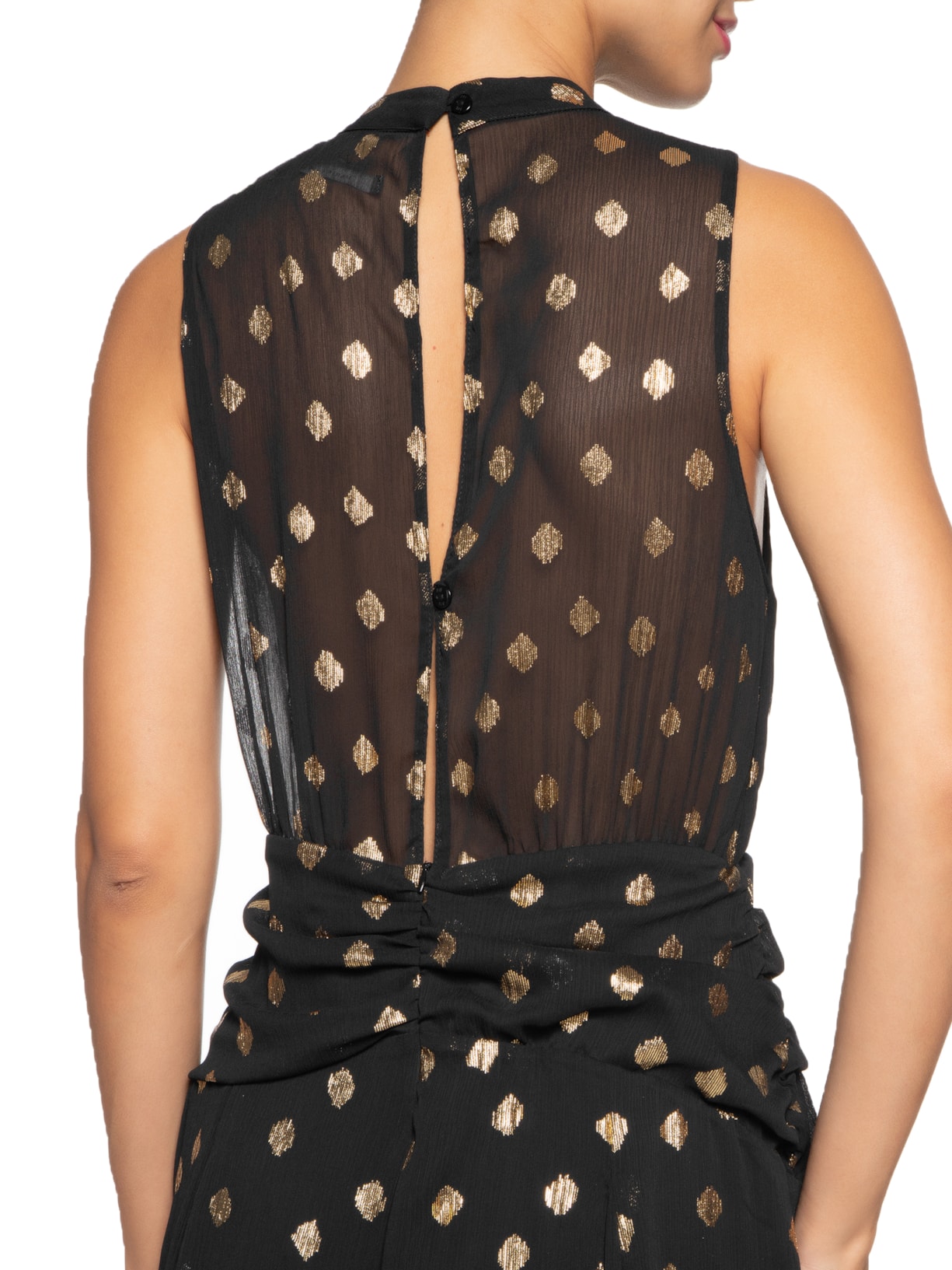 Vestido Midi Poá Foil Preto Maria Filó