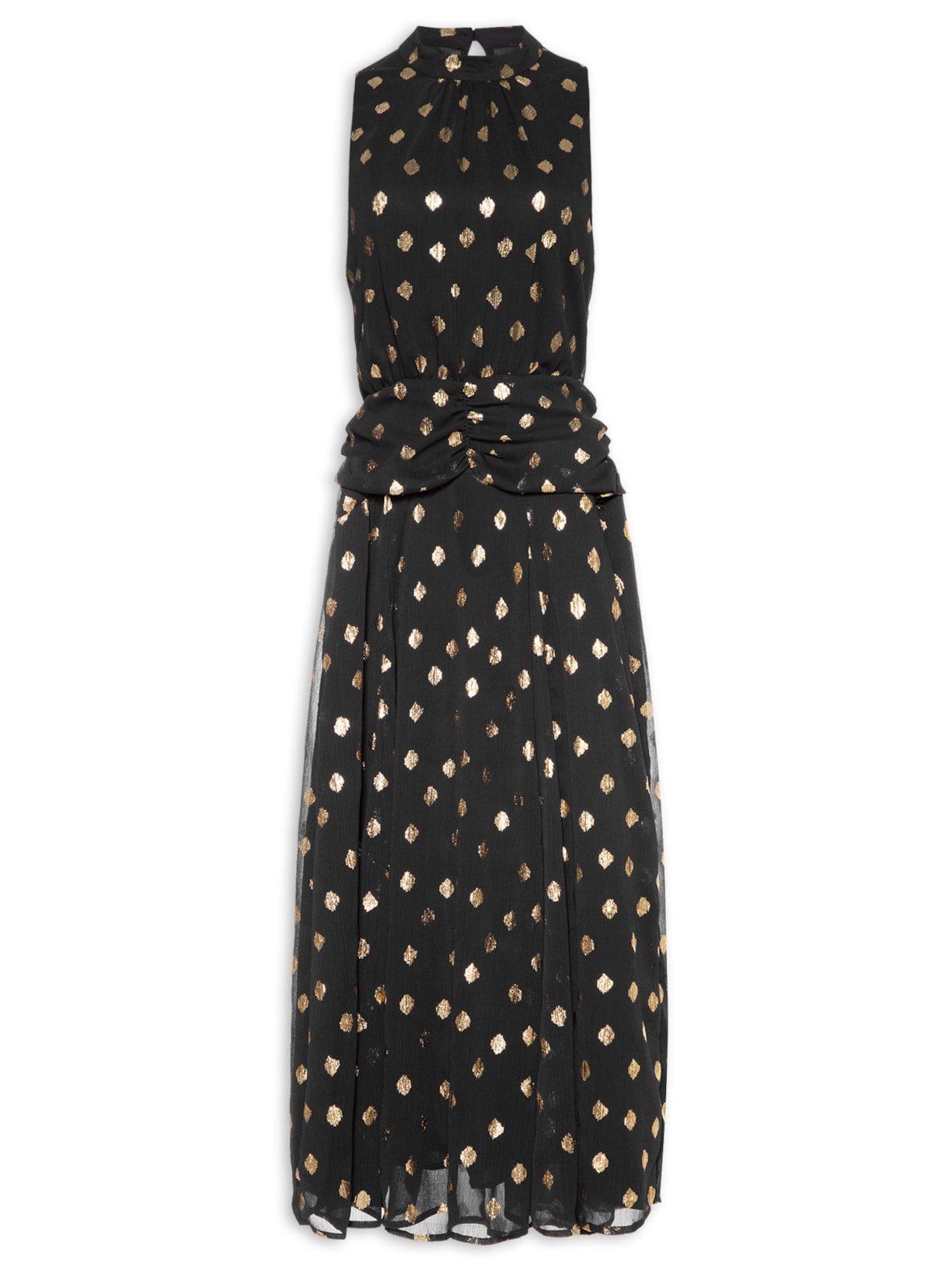 Vestido Midi Poá Foil - Preto