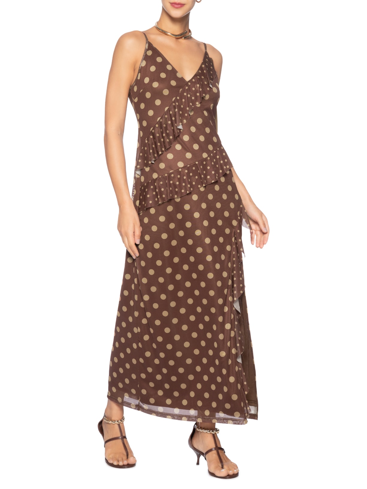 Vestido Midi Poá Marrom Market 33