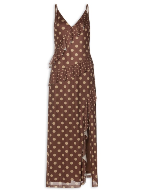 Vestido Midi Poá - Marrom