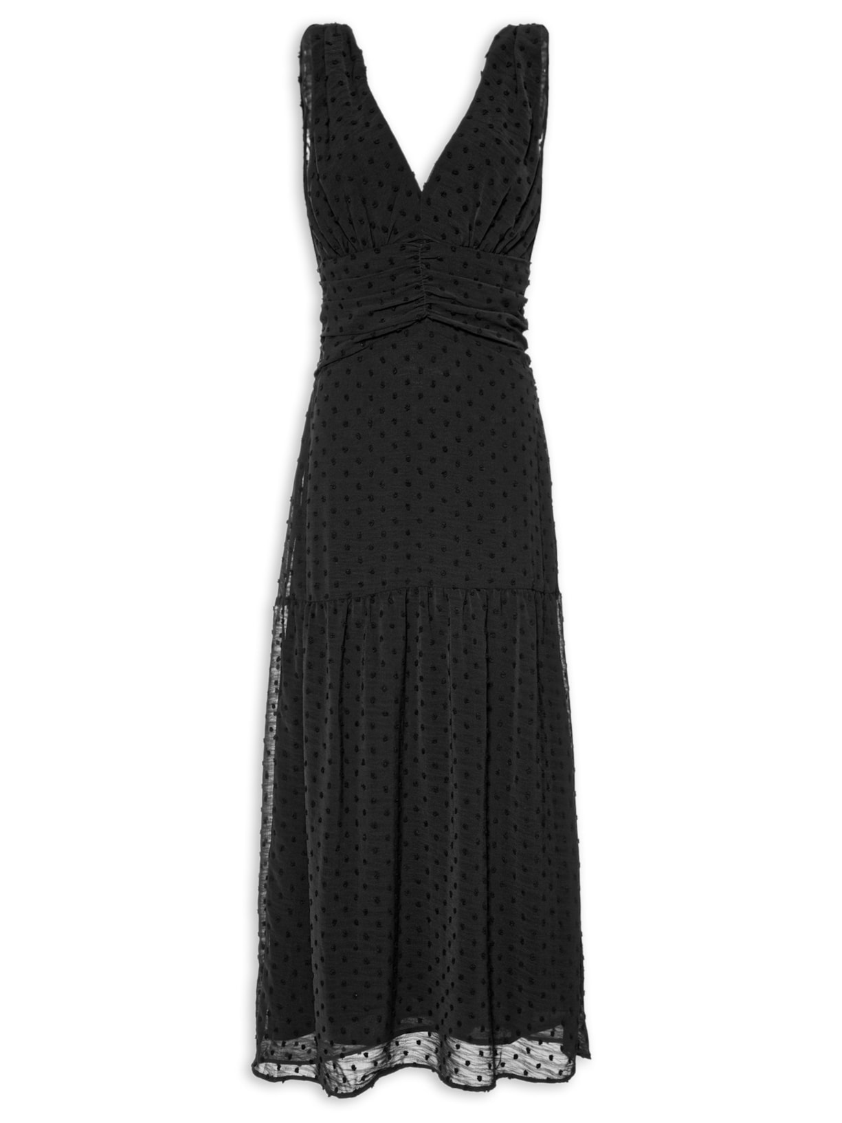 Vestido Midi Poá - Preto