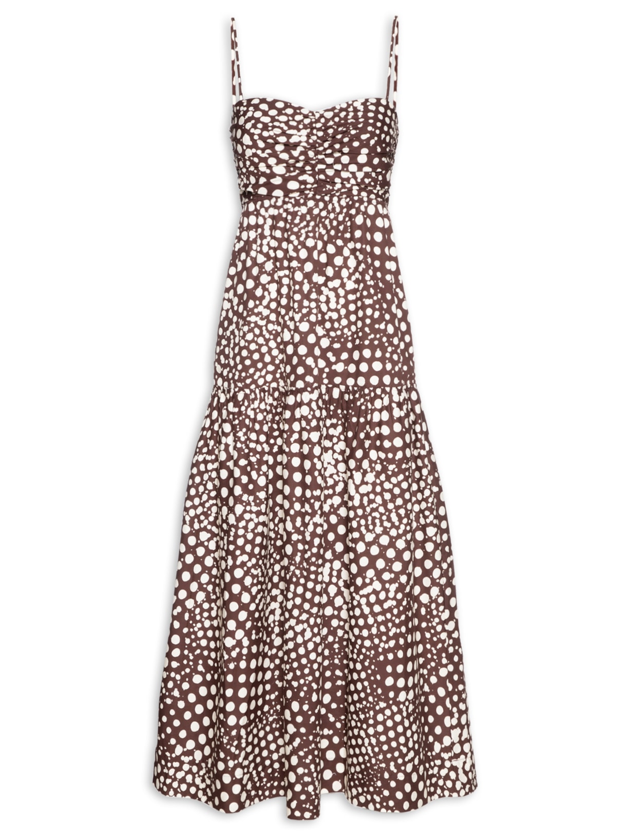 Vestido Midi Pois Vitral - Marrom