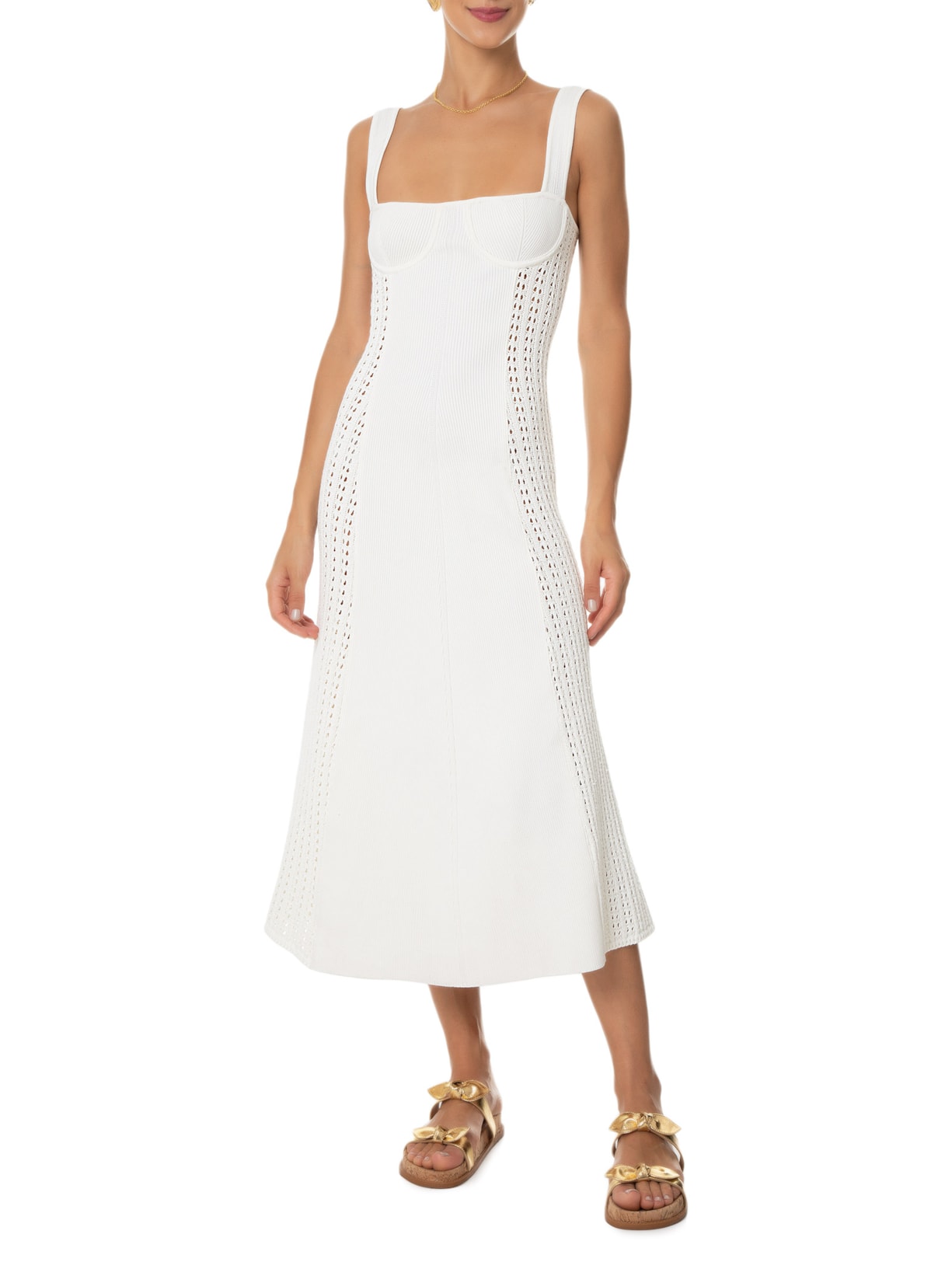 Vestido Midi Pontos Mix Off White Animale