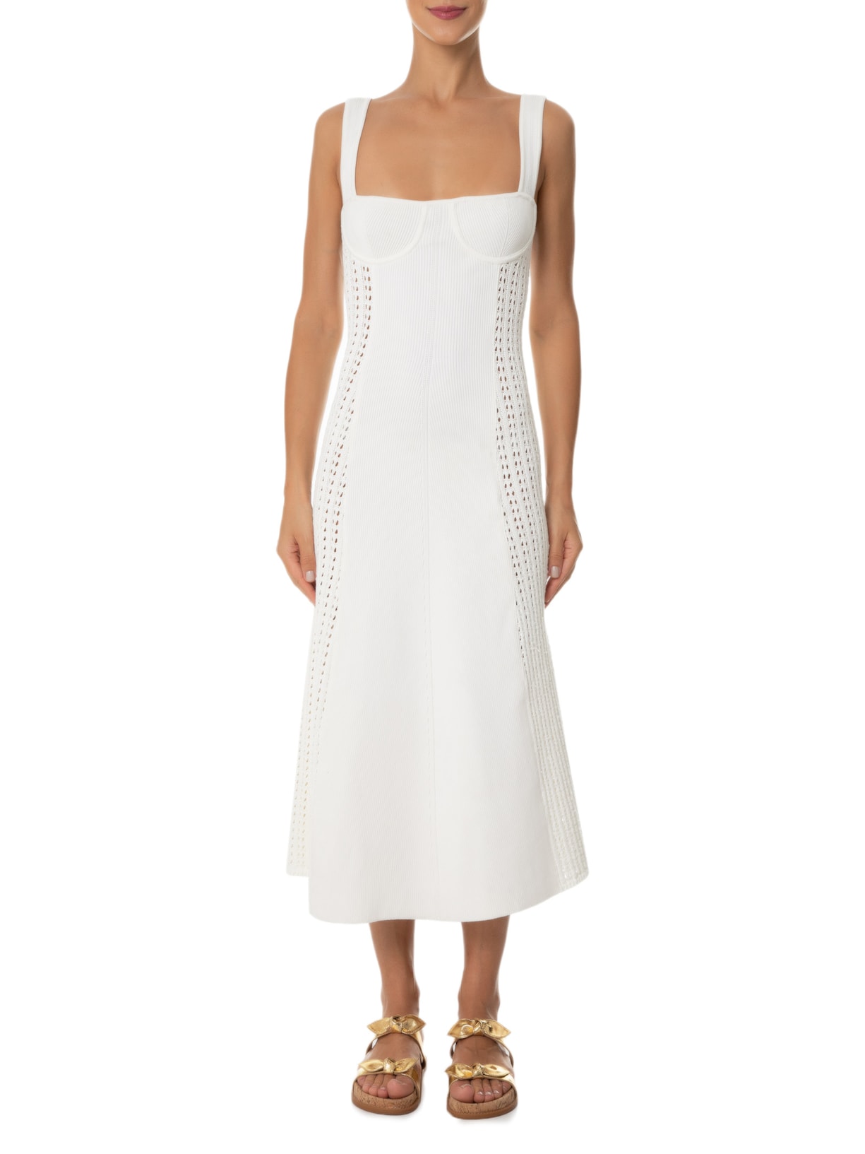 Vestido Midi Pontos Mix Off White Animale