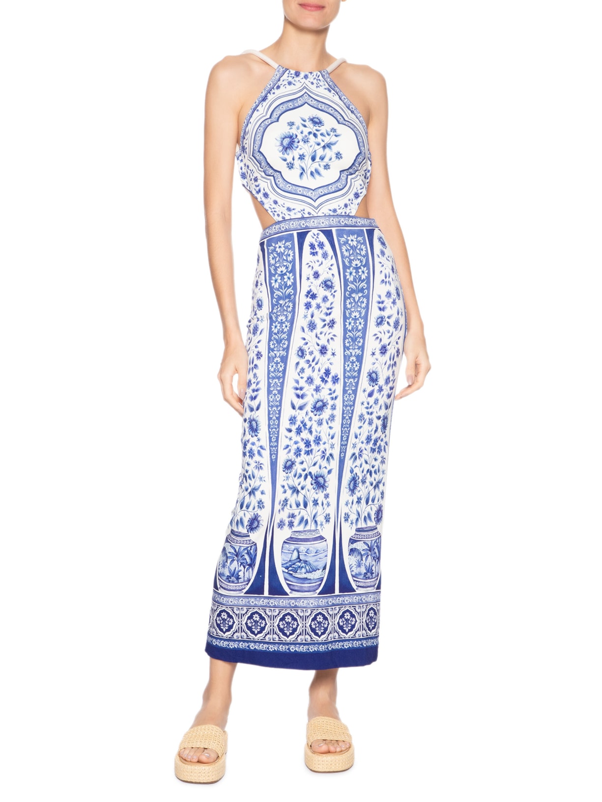 Vestido Midi Porcelana Branco Farm