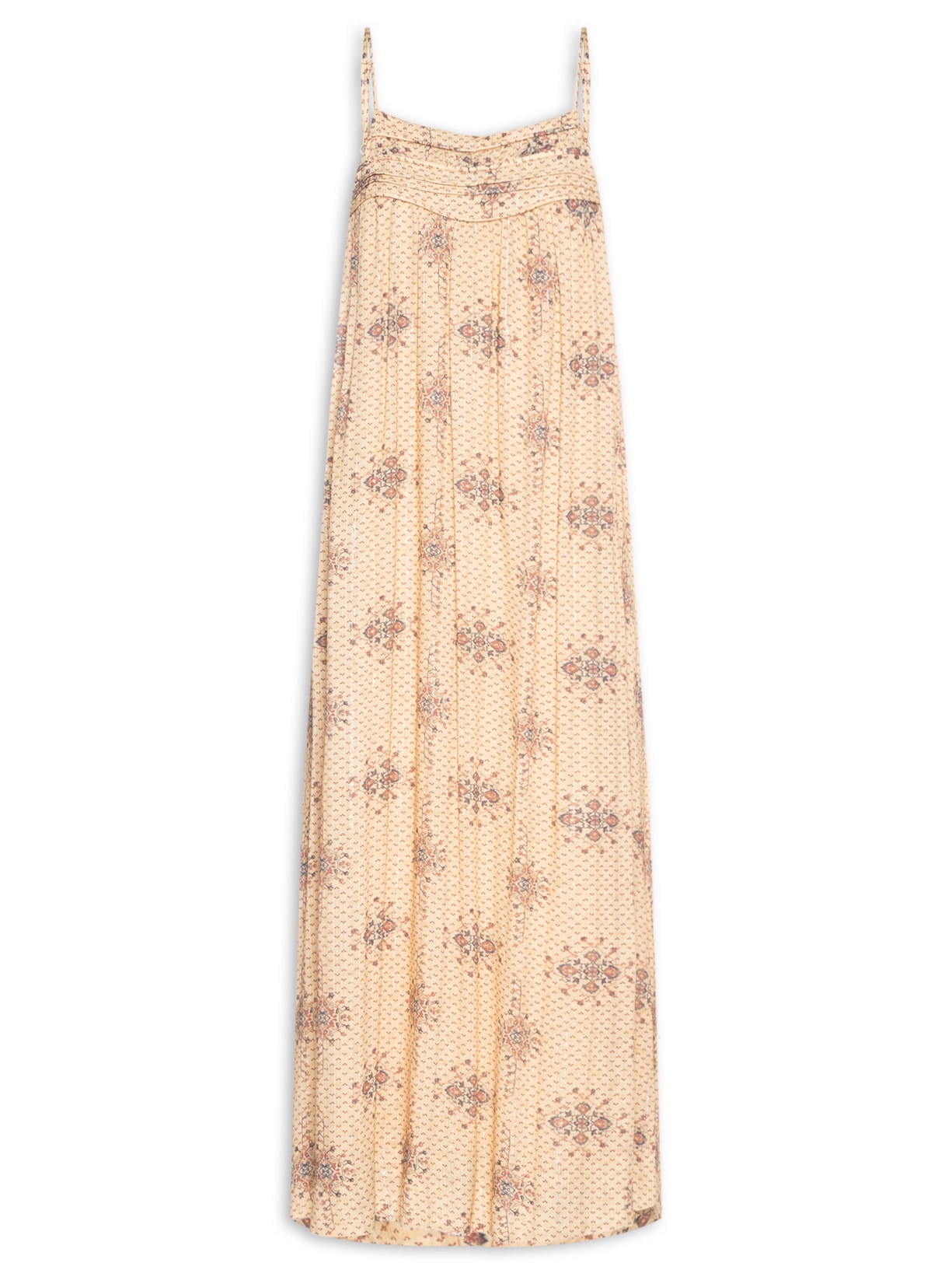 Vestido Midi Pregas Estampa Rattan - Bege