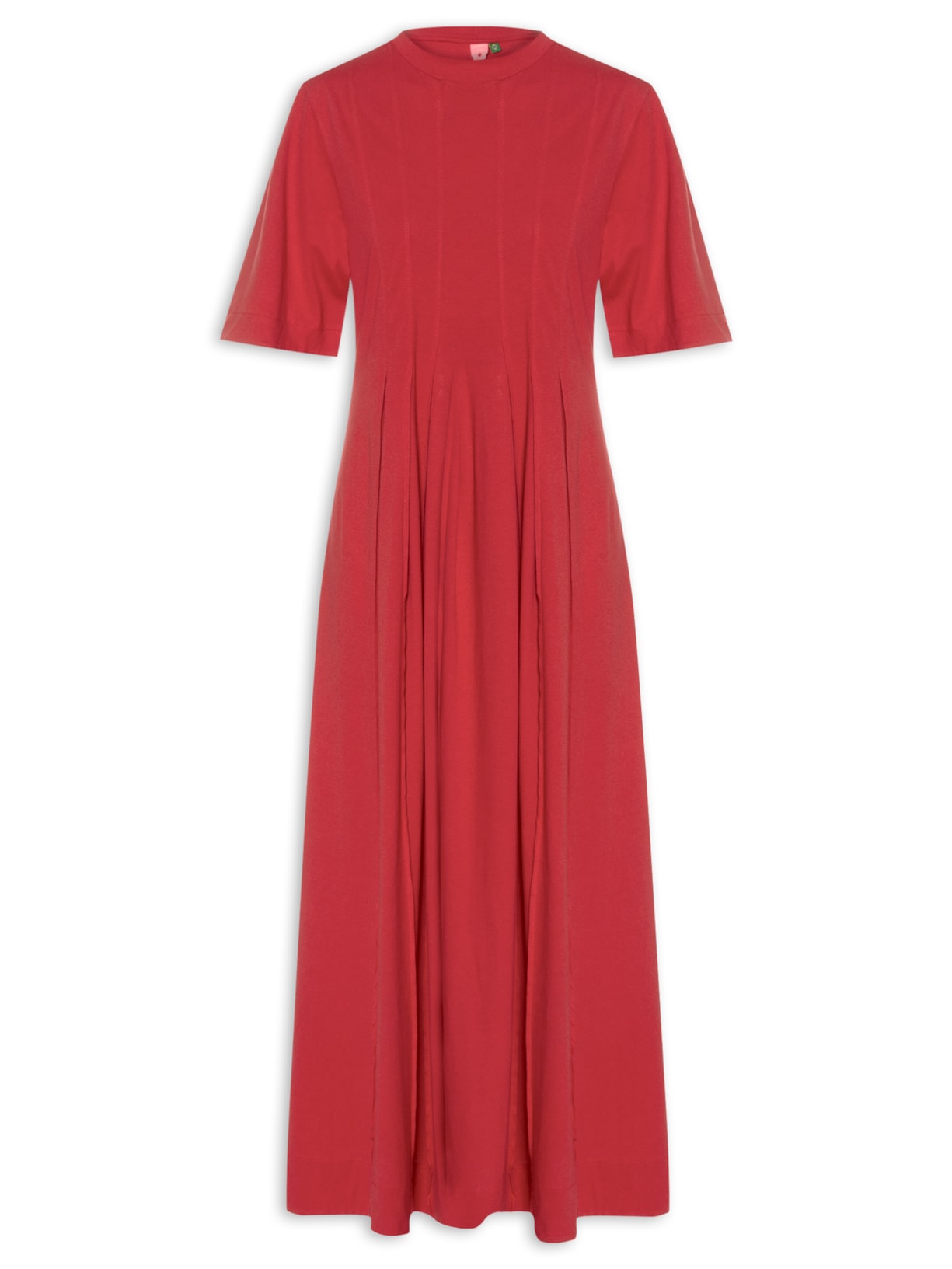 Vestido Midi Pregas T-Shirt - Vermelho