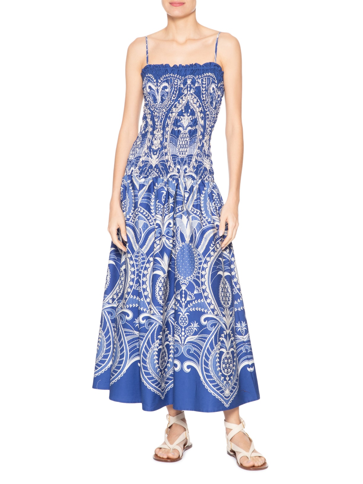 Vestido Midi Primor De Abacaxi Azul Farm