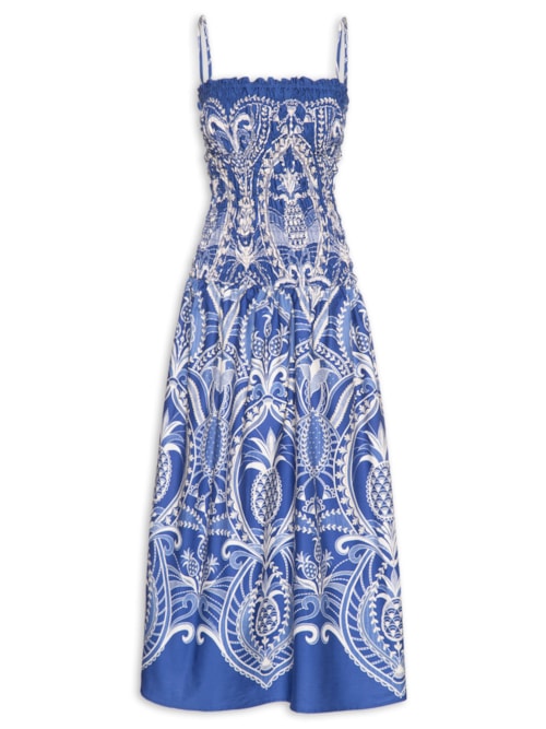 Vestido Midi Primor De Abacaxi - Azul