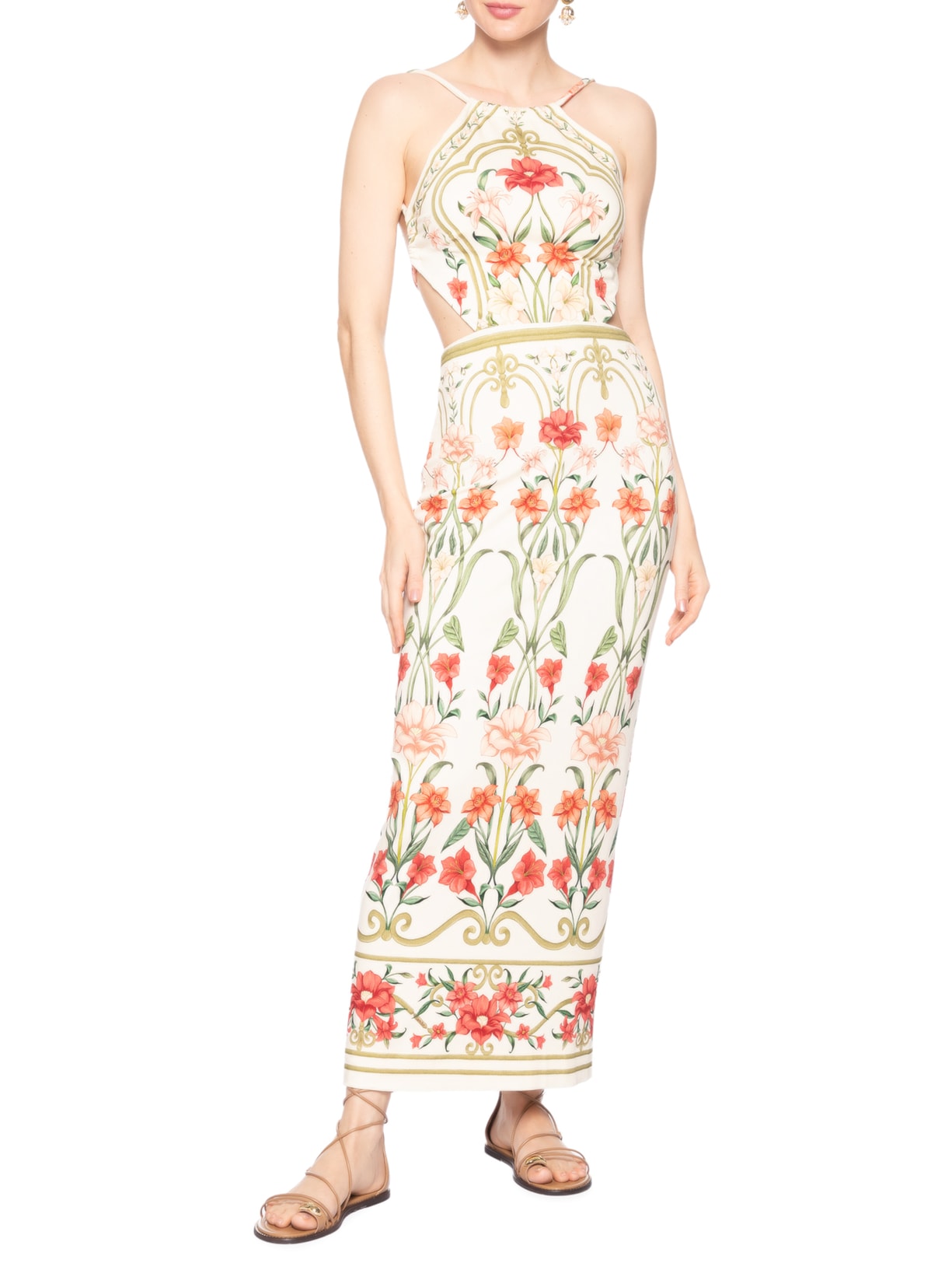 Vestido Midi Recanto De Flor Laranja Farm