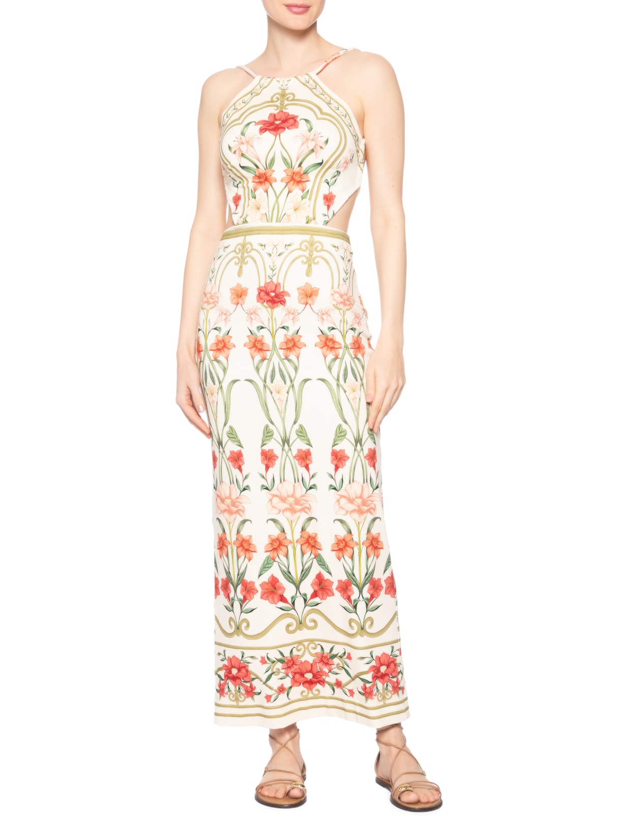 Vestido Midi Recanto De Flor Laranja Farm