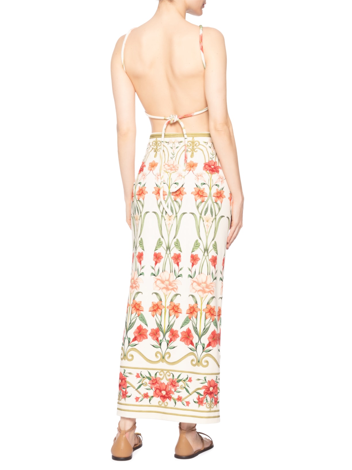Vestido Midi Recanto De Flor Laranja Farm