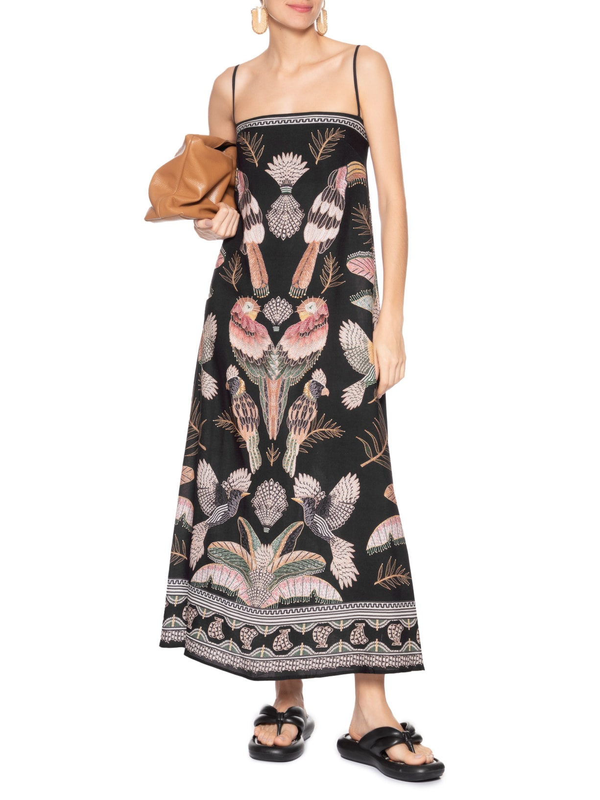 Vestido Midi Recanto Dos Pássaros Preto Farm