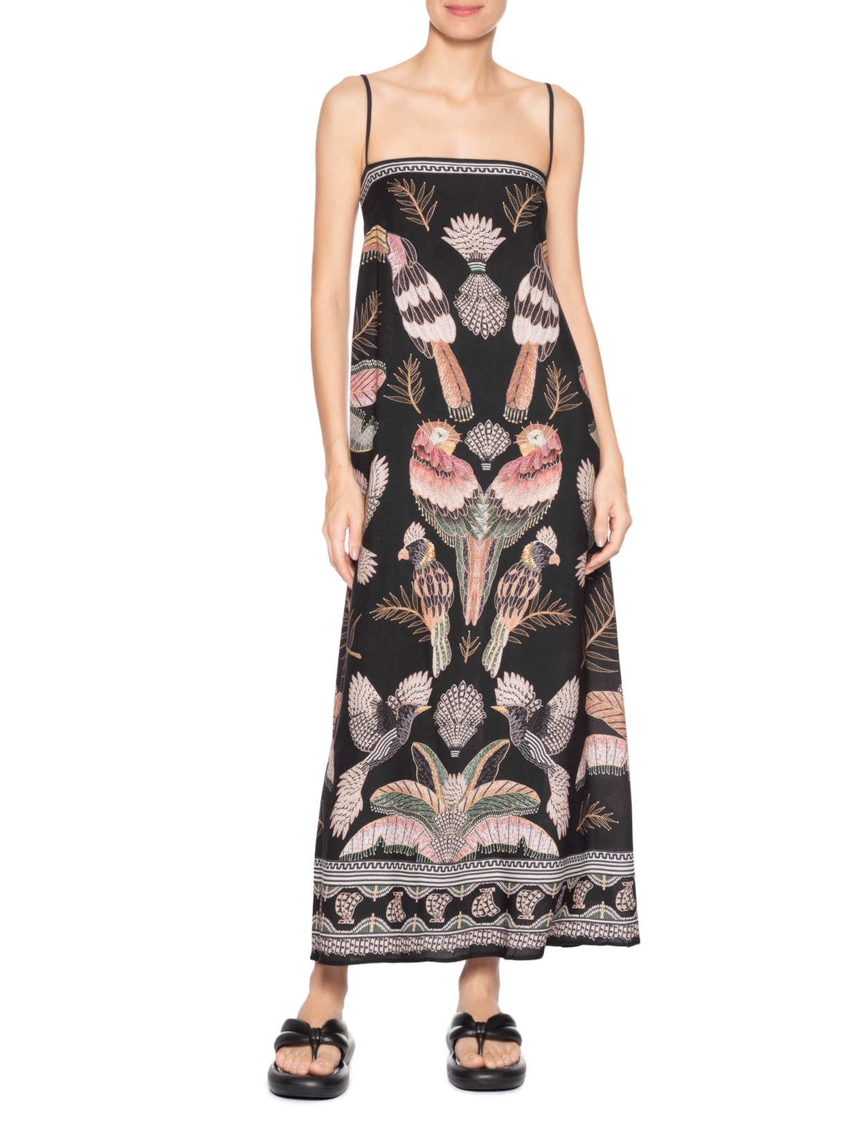 Vestido Midi Recanto Dos Pássaros Preto Farm