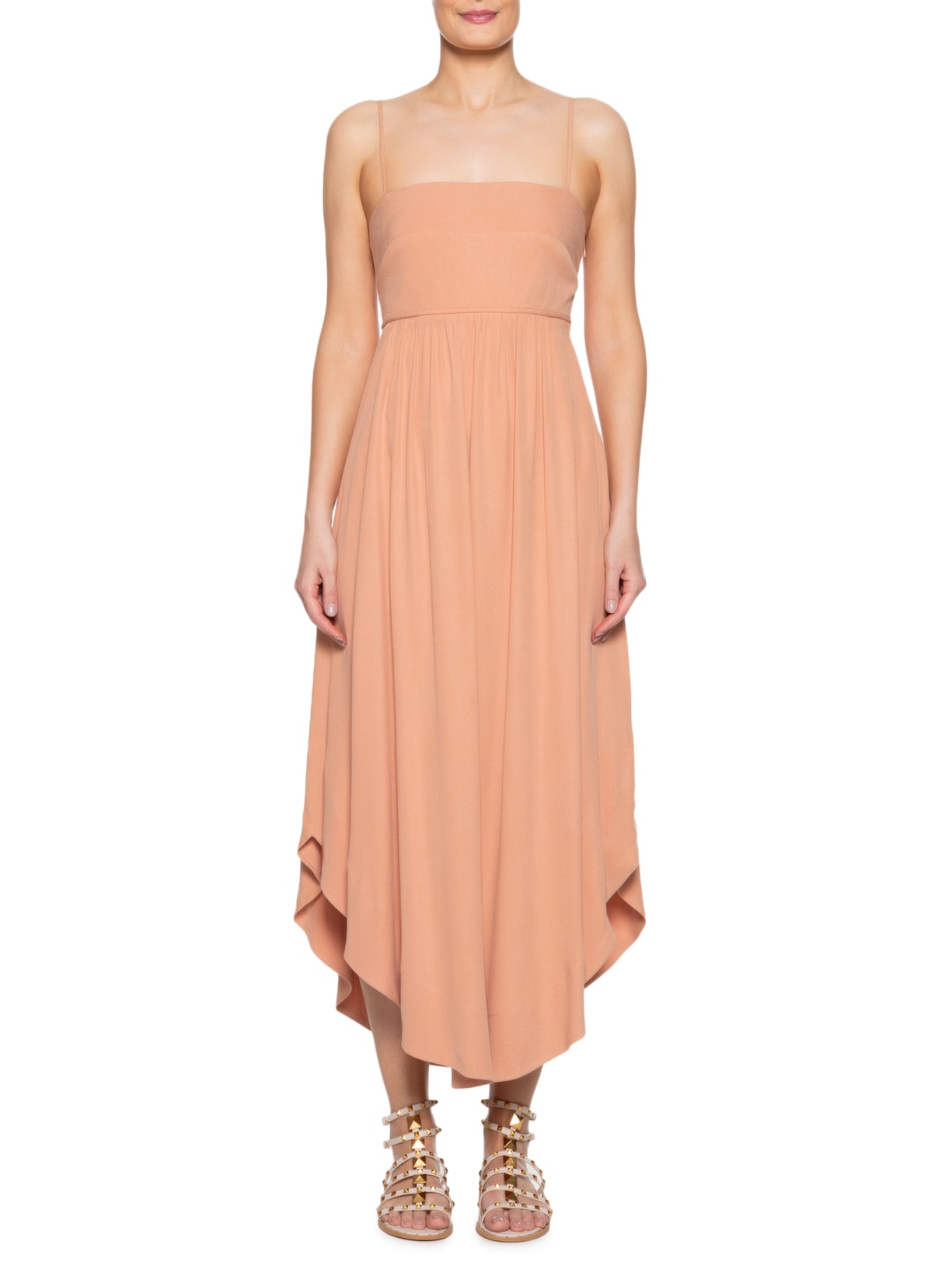 Vestido Midi Recorte Busto Bege Maria Filó