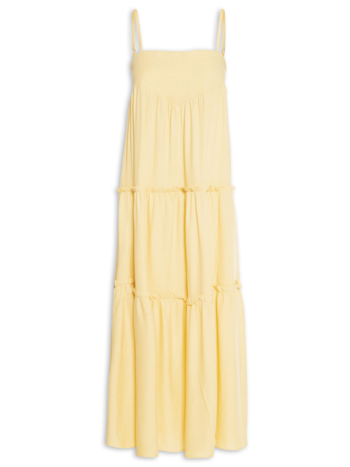 Vestido Midi Recortes Babado - Amarelo