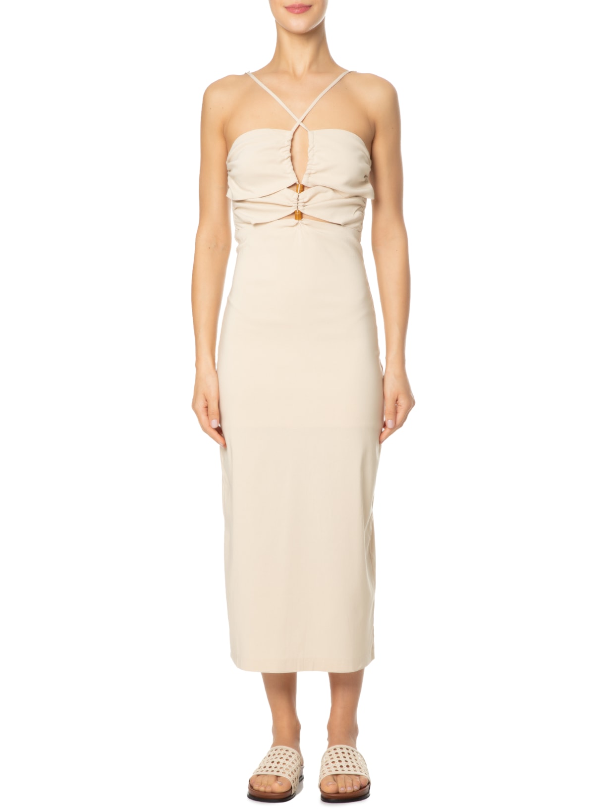 Vestido Midi Recortes Bege '2Essential