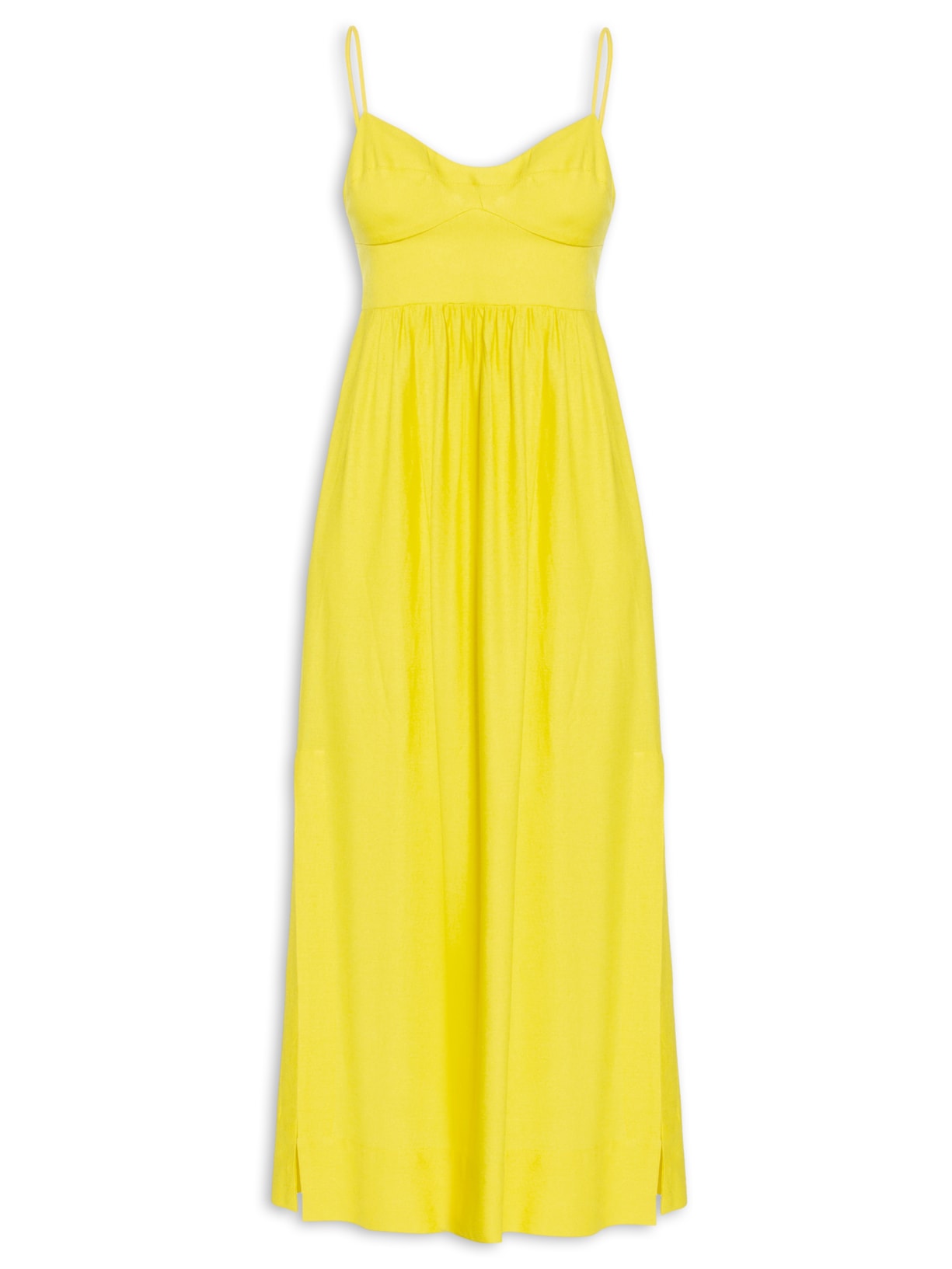 Vestido Midi Recortes Busto - Amarelo
