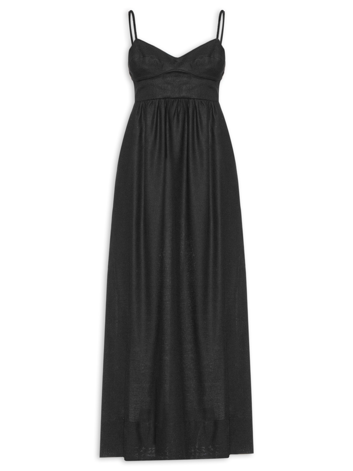 Vestido Midi Recortes Busto - Preto