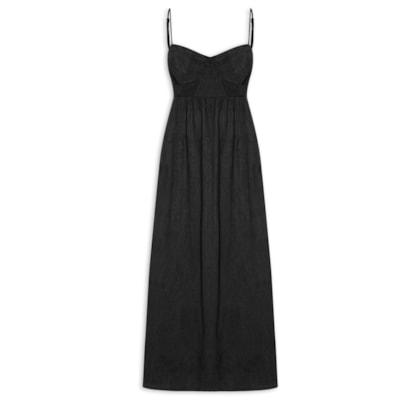 Vestido Midi Recortes Busto - Preto