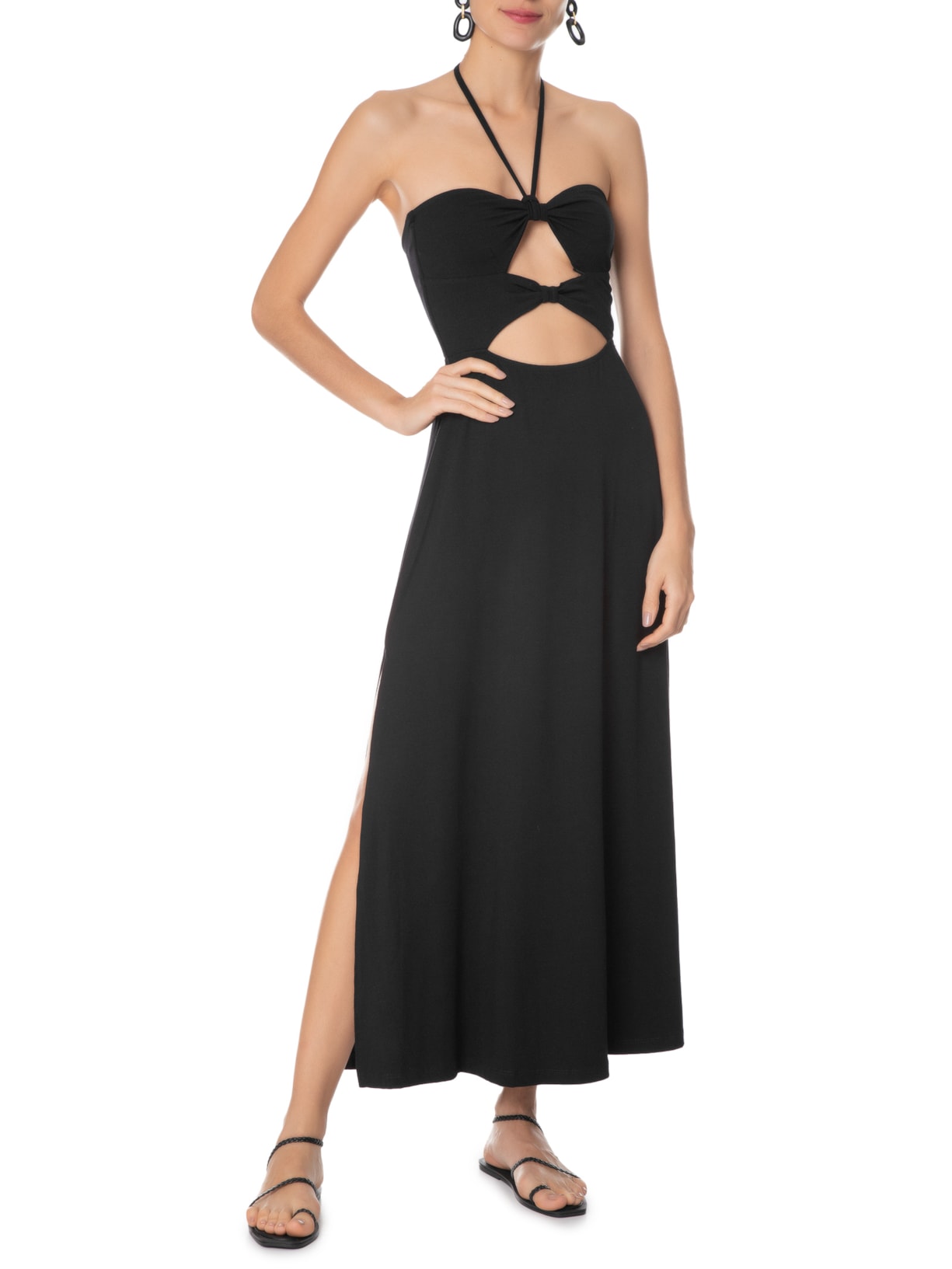 Vestido Midi Recortes Frente Preto Dress To