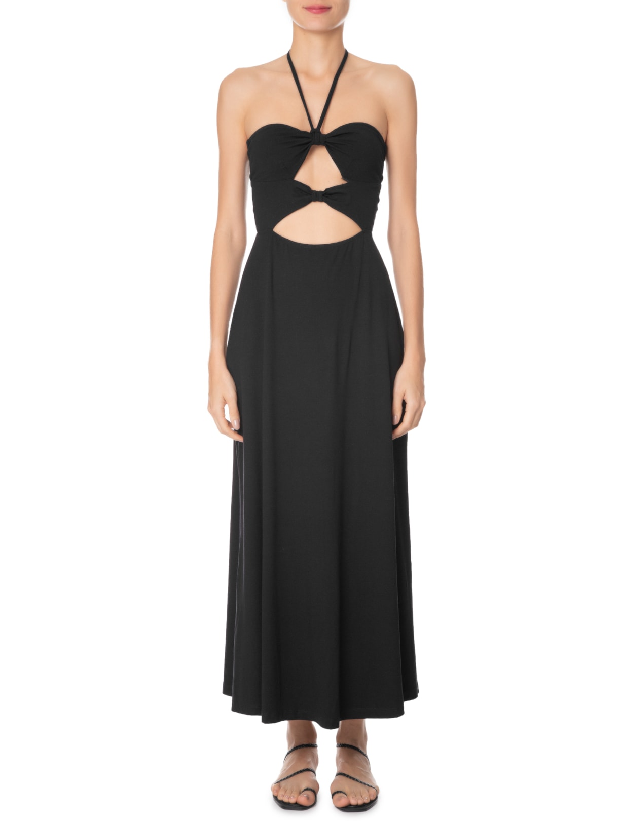 Vestido Midi Recortes Frente Preto Dress To