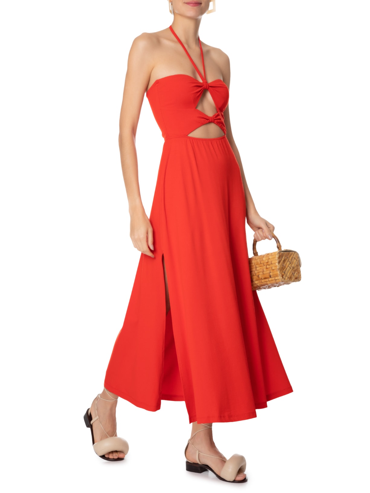 Vestido Midi Recortes Frente Vermelho Dress To