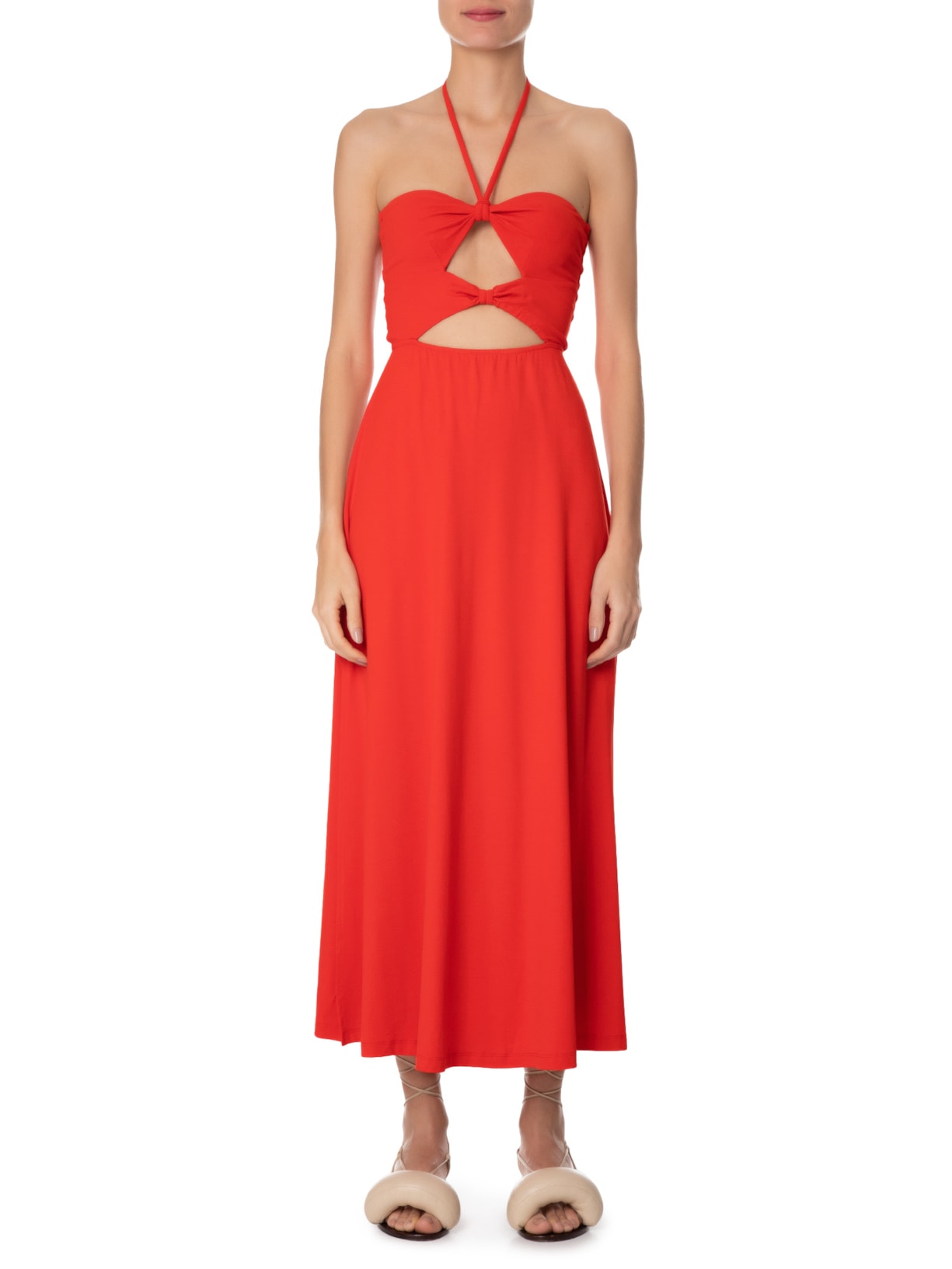 Vestido Midi Recortes Frente Vermelho Dress To