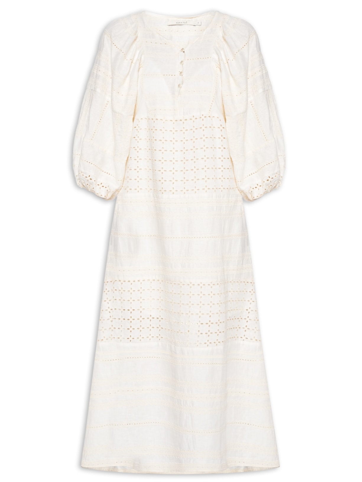 Vestido Midi Recortes Mix Laise Off White Maria Filó