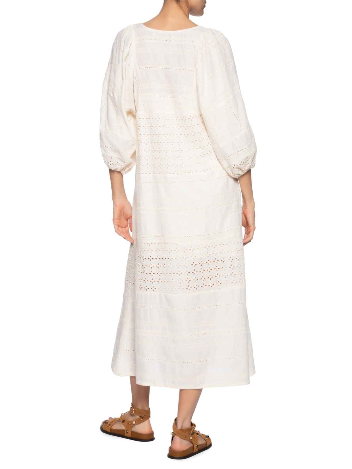 Vestido Midi Recortes Mix Laise Off White Maria Filó