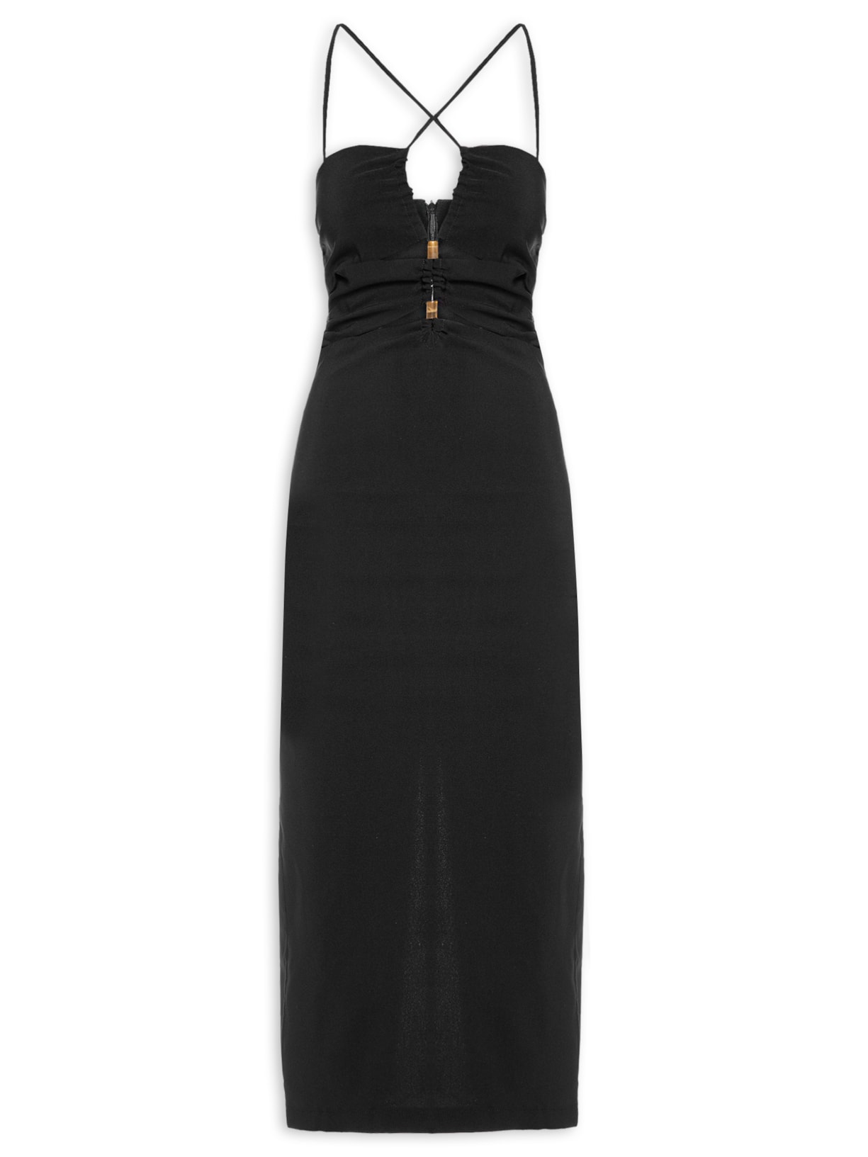 Vestido Midi Recortes - Preto