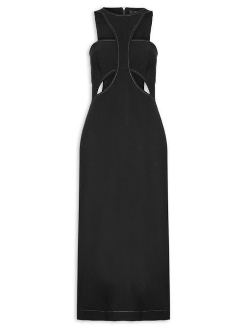Vestido Midi Recortes - Preto