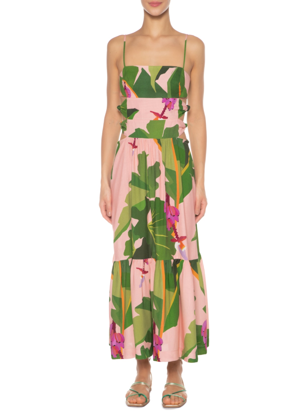 Vestido Midi Recortes Tropicalist Rosa Farm