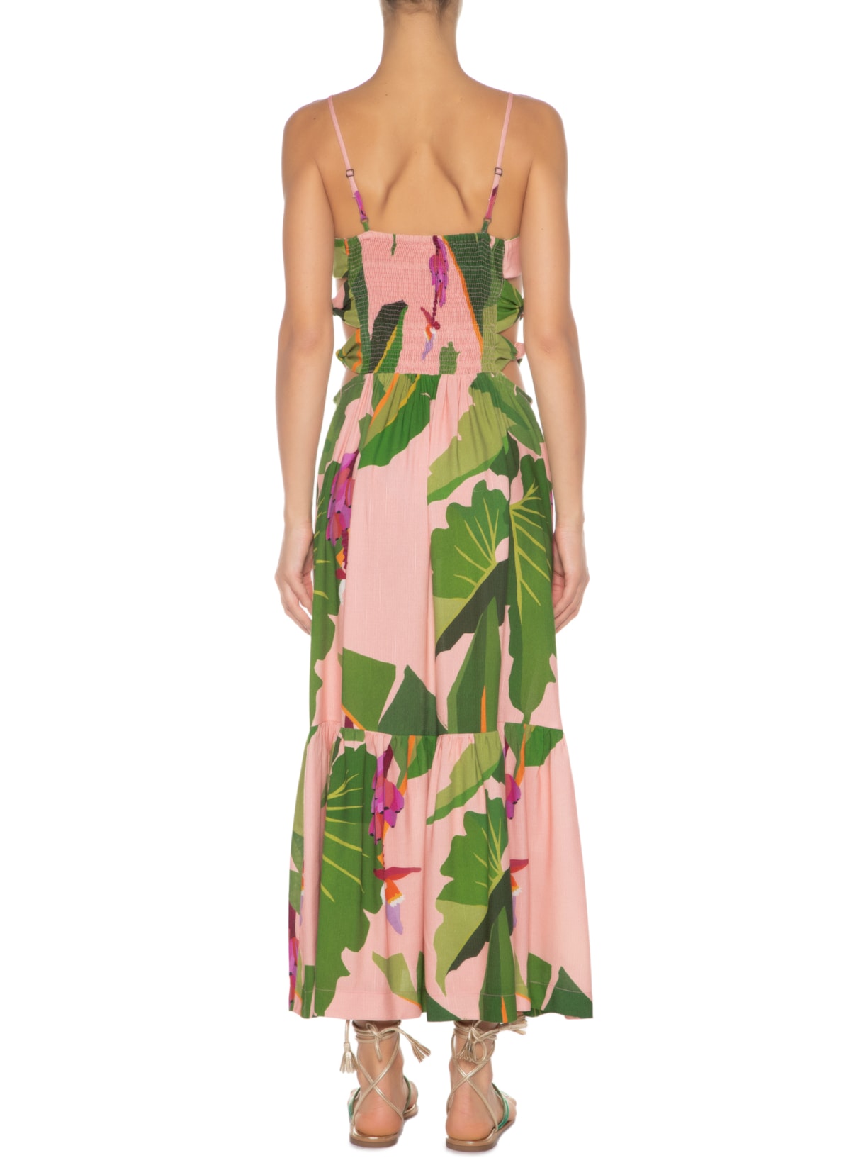Vestido Midi Recortes Tropicalist Rosa Farm