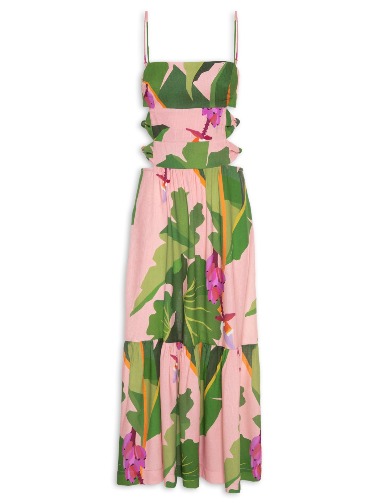 Vestido Midi Recortes Tropicalist Rosa Farm