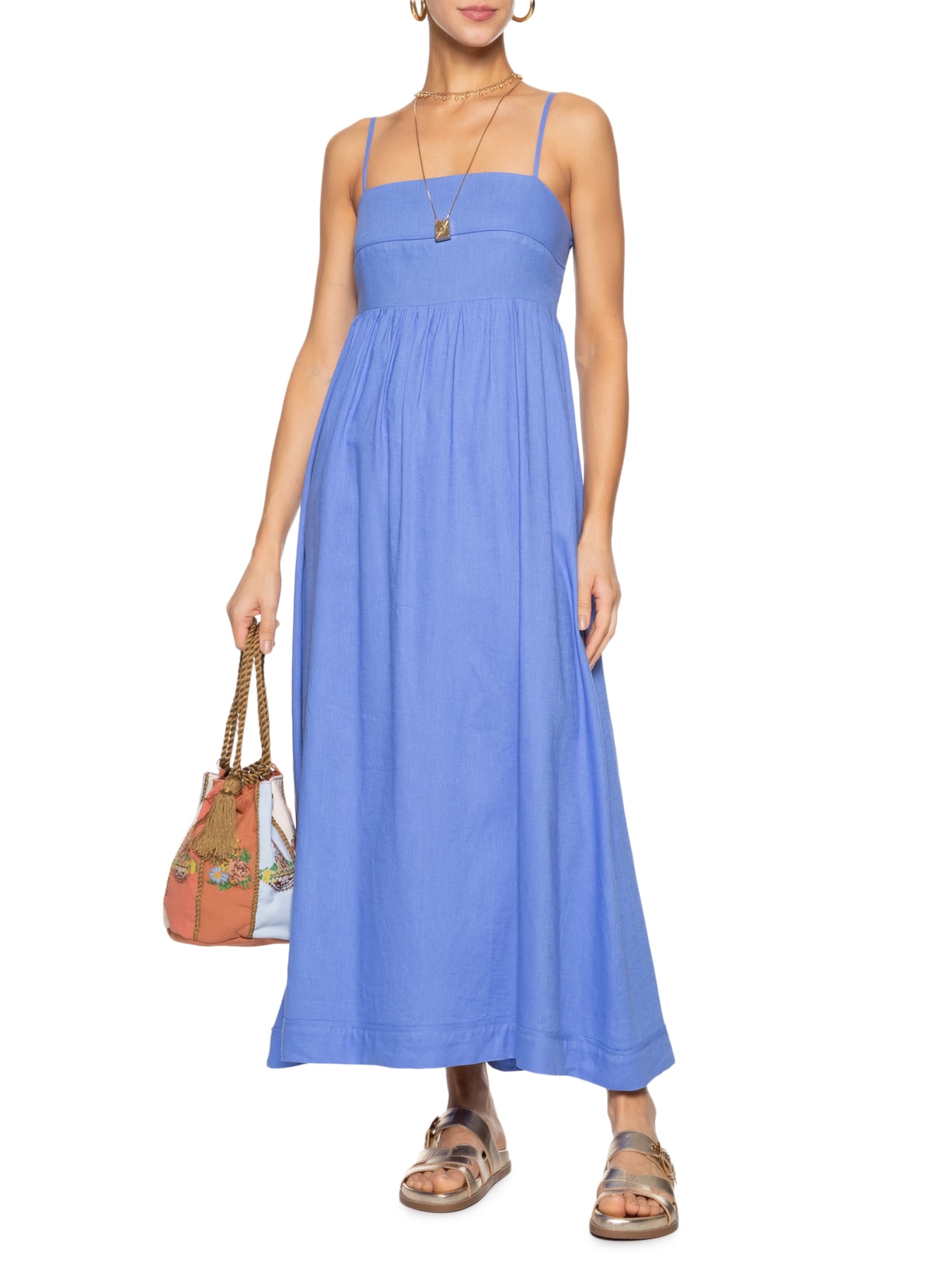 Vestido Midi Recortes Vivo Maria Filó Azul