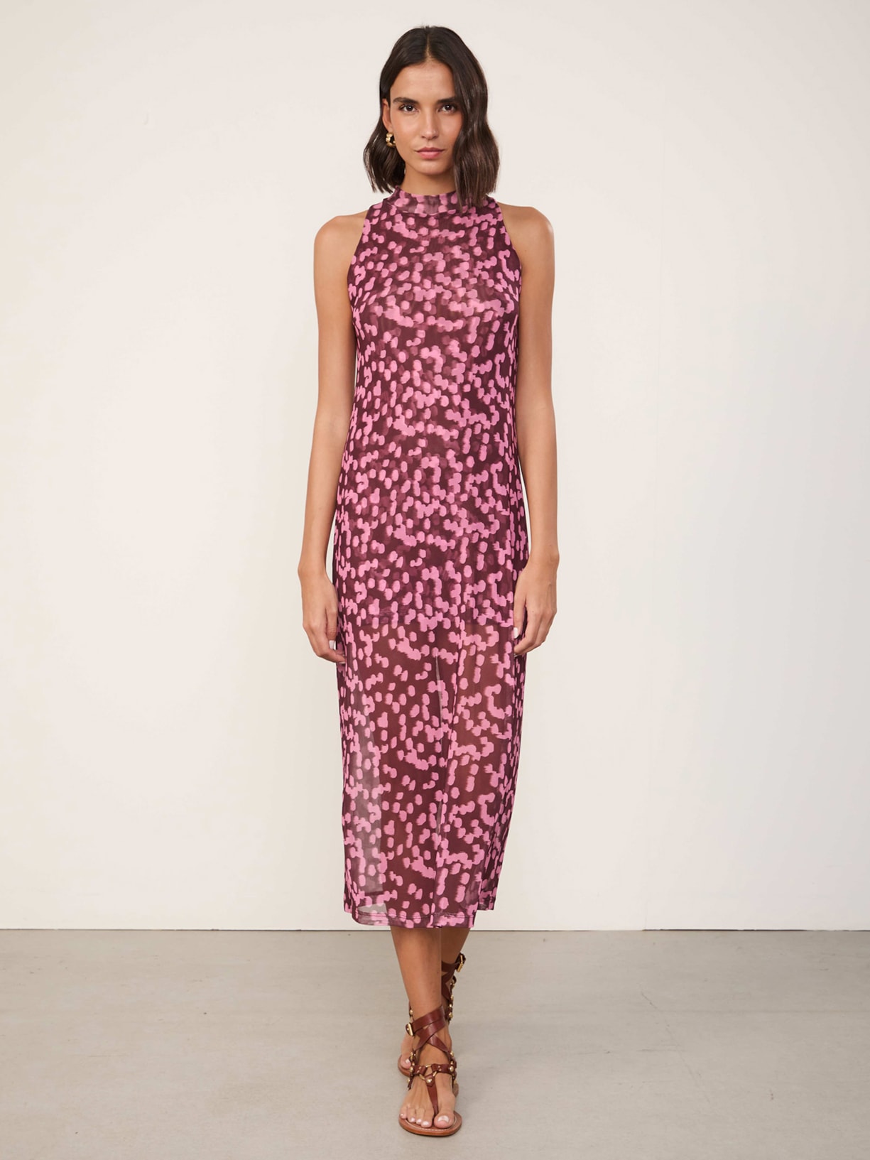 Vestido Midi Regata Tule Duplo Rosa Animale