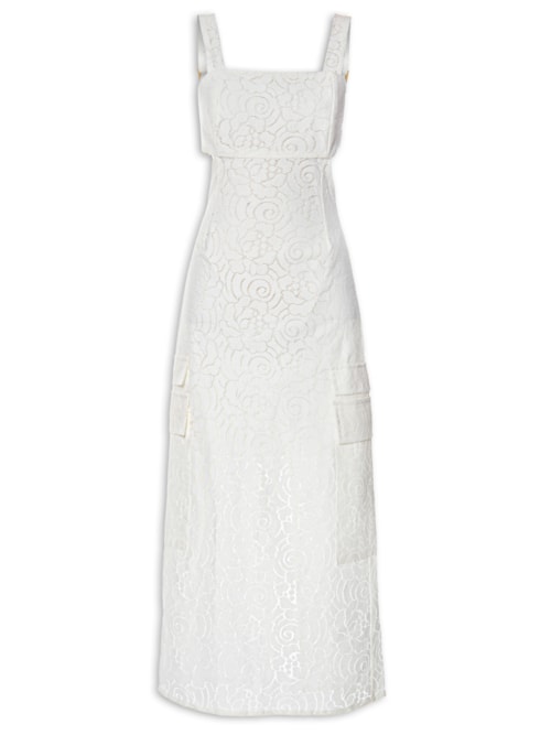 Vestido Midi Renda Com Recortes - Branco