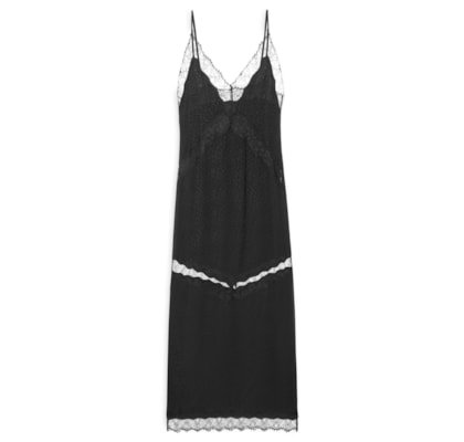 Vestido Midi Renda Jacquard - Preto