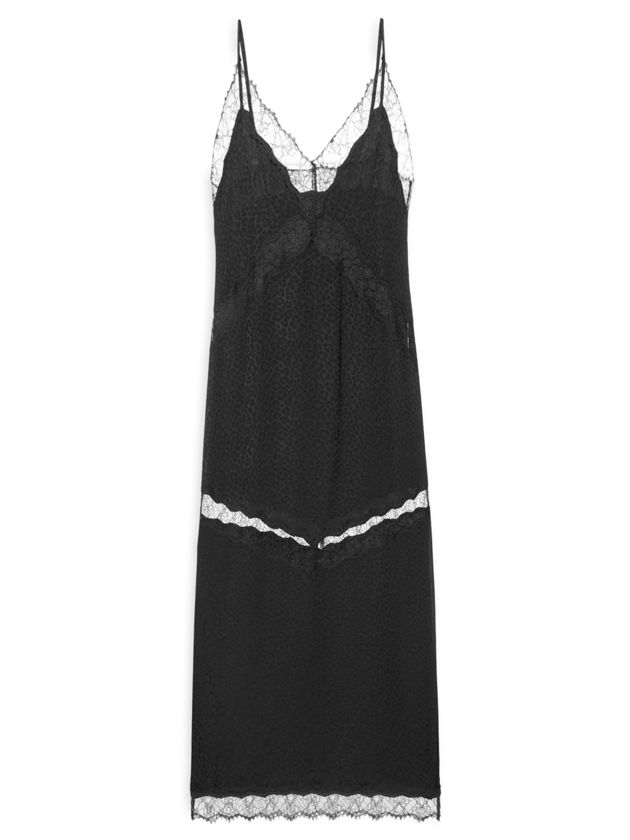 Vestido Midi Renda Jacquard - Preto