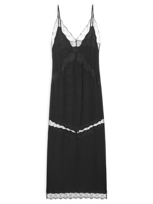 Vestido Midi Renda Jacquard - Preto