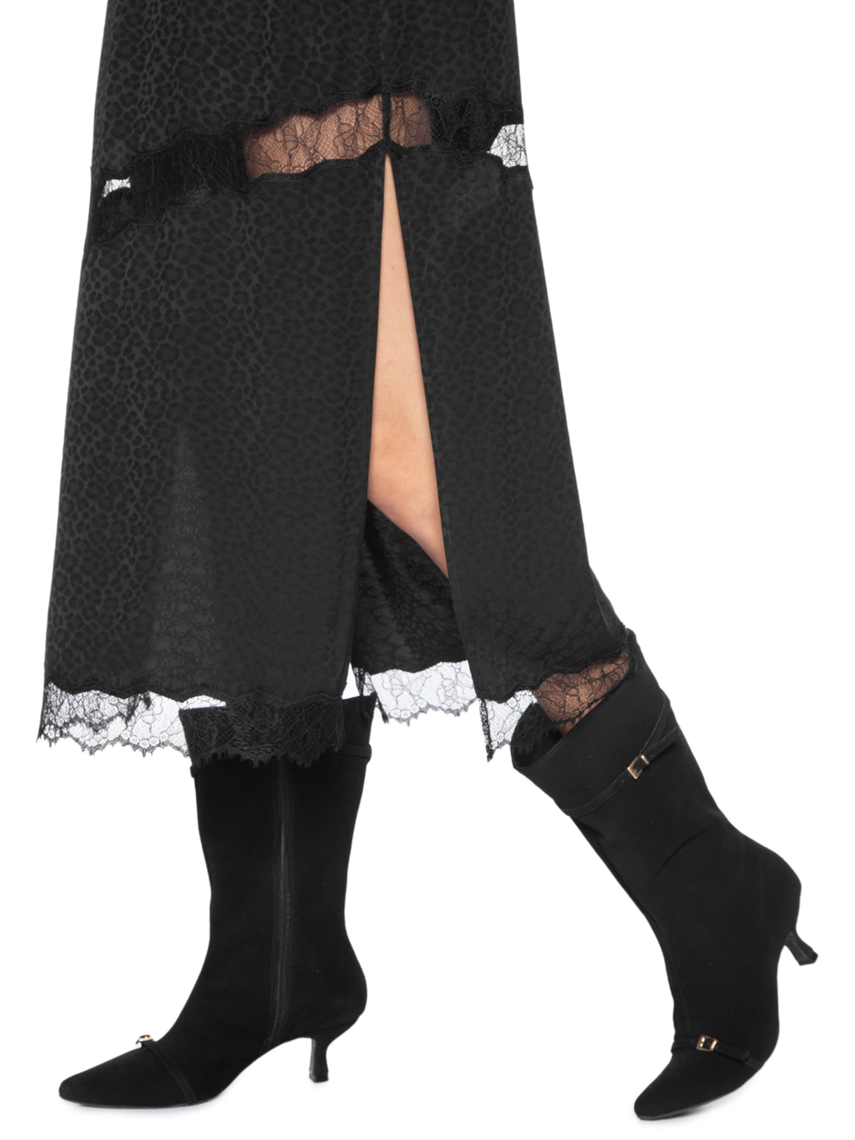 Vestido Midi Renda Jacquard Preto Animale