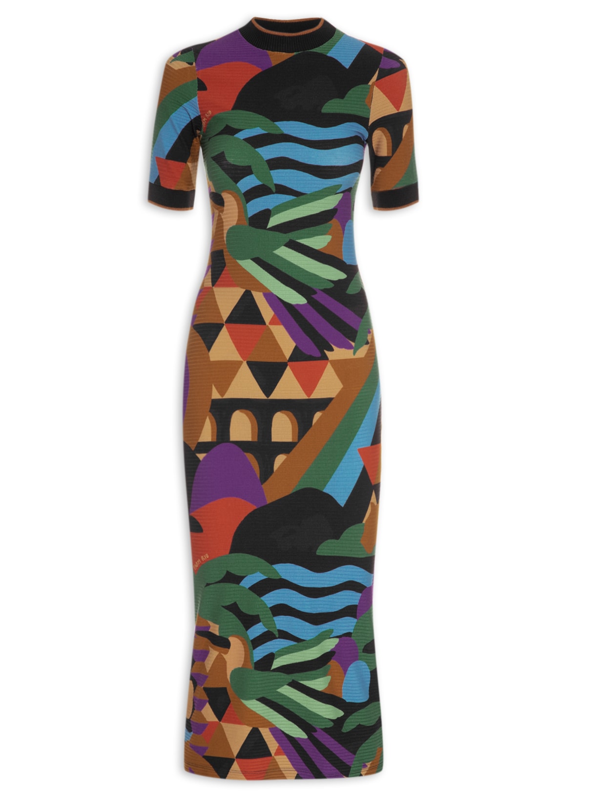 Vestido Midi Retilínea Rio Gráfico - Preto