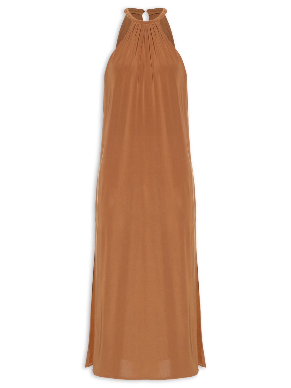 Vestido Midi Reto Jersey Marrom Animale