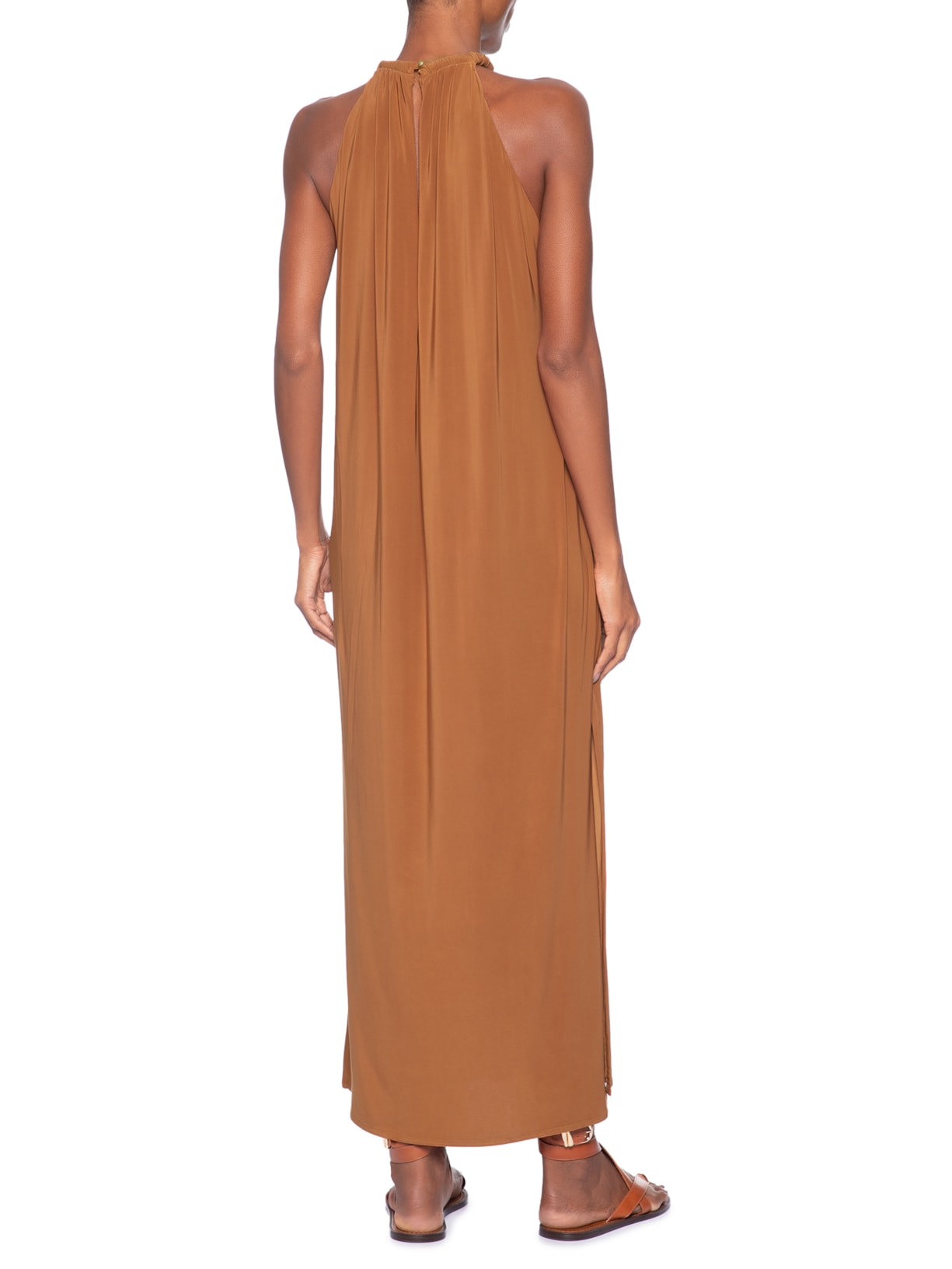 Vestido Midi Reto Jersey Marrom Animale